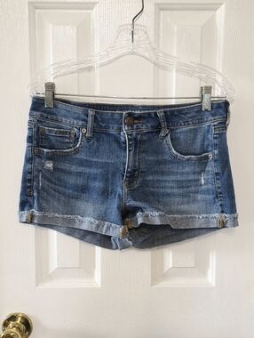 American Eagle Outfitters Medium Blue Super Stretch Shortie Denim Shorts Size 10